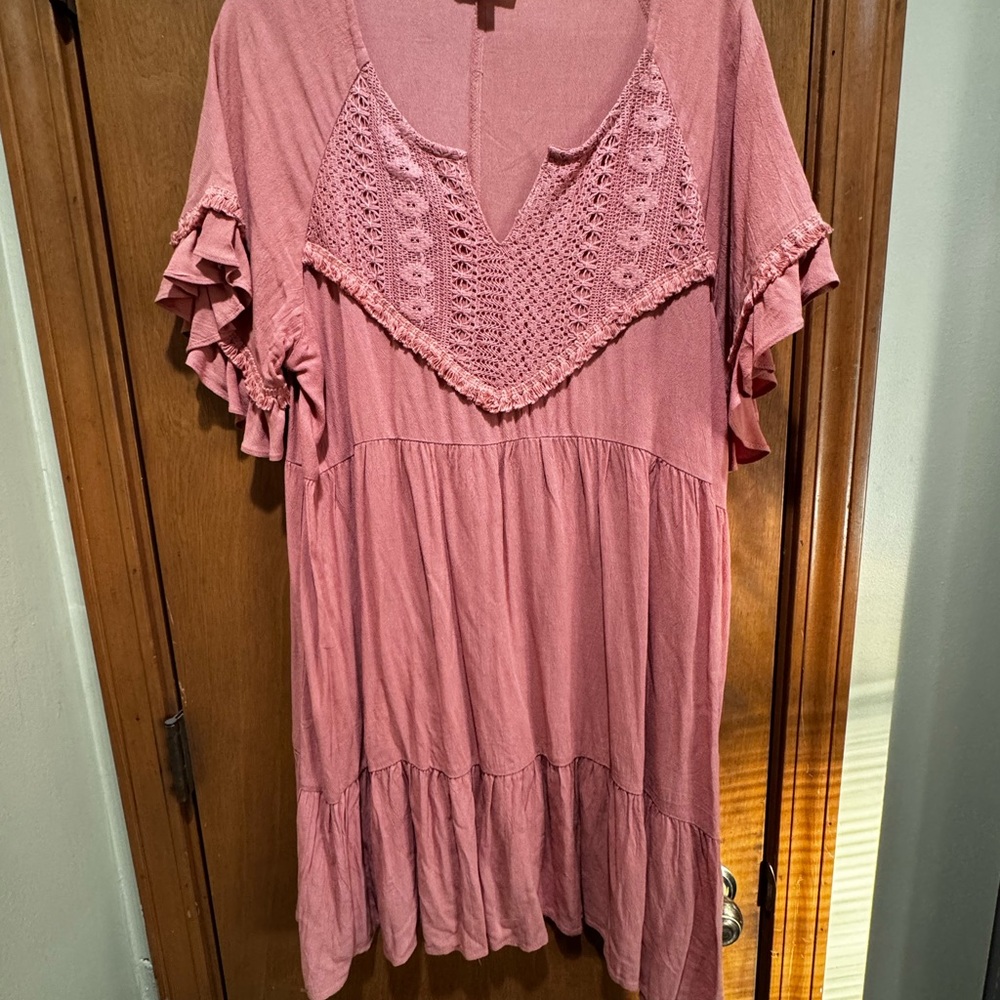 Umgee Dusty Pink Crochet Accent Tunic